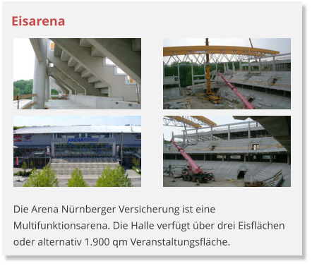 Eisarena Die Arena N�rnberger Versicherung ist eine Multifunktionsarena. Die Halle verf�gt �ber drei Eisfl�chen oder alternativ 1.900 qm Veranstaltungsfl�che.