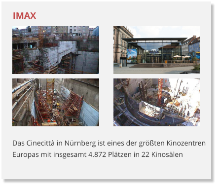IMAX Das Cinecitt� in N�rnberg ist eines der gr��ten Kinozentren Europas mit insgesamt 4.872 Pl�tzen in 22 Kinos�len
