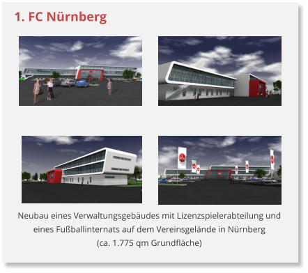 Neubau eines Verwaltungsgeb�udes mit Lizenzspielerabteilung und eines Fu�ballinternats auf dem Vereinsgel�nde in N�rnberg(ca. 1.775 qm Grundfl�che) 1. FC N�rnberg